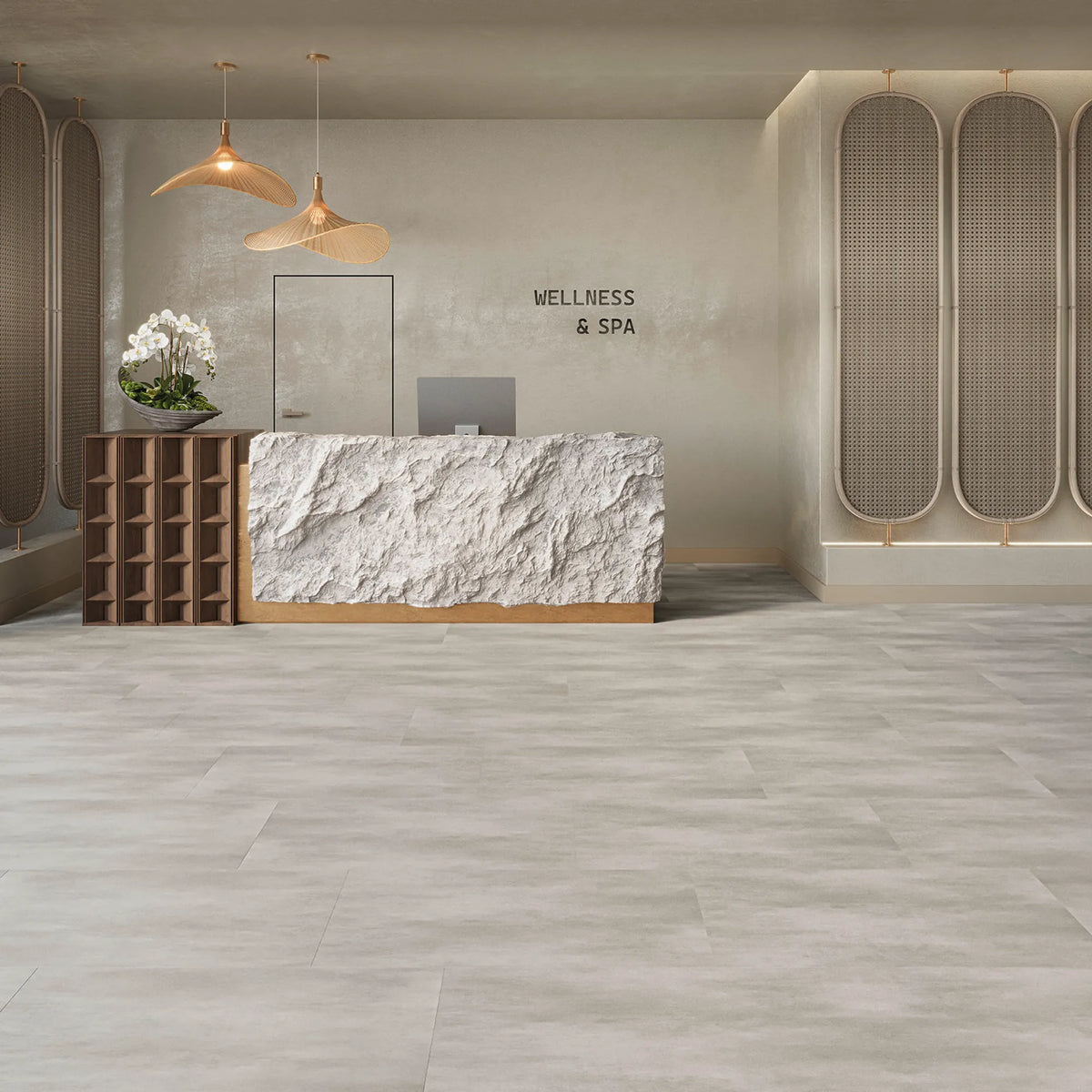 JOKA Design 555 Dryback 5536 Natural Concrete Klebevinyl Raumansicht Betonoptik | Fliesenoptik