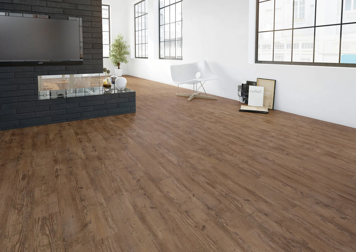 JOKA Design 340 Dryback 2837 Bourbon Spruce Klebevinyl Holzdekor Raumansicht